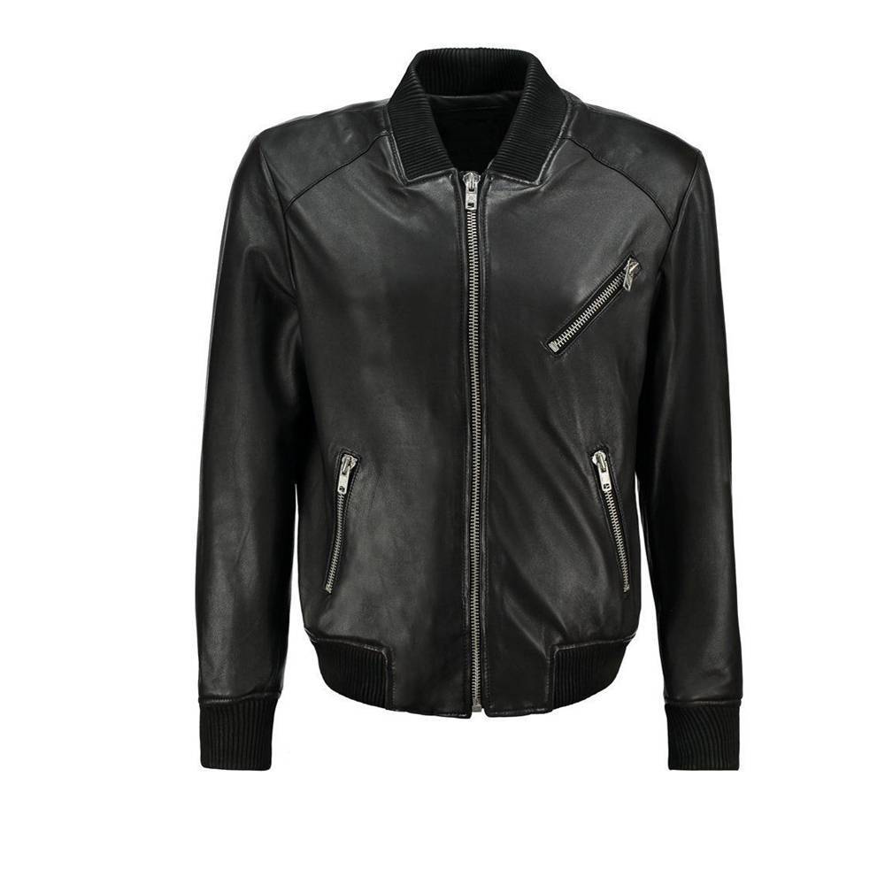 Veste en cuir noir pour homme