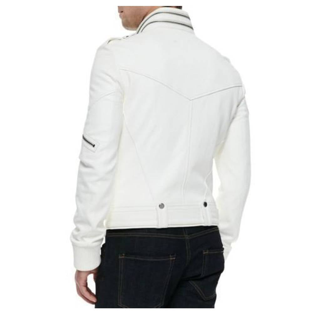 Veste en cuir blanc pour homme Racer Moto Biker