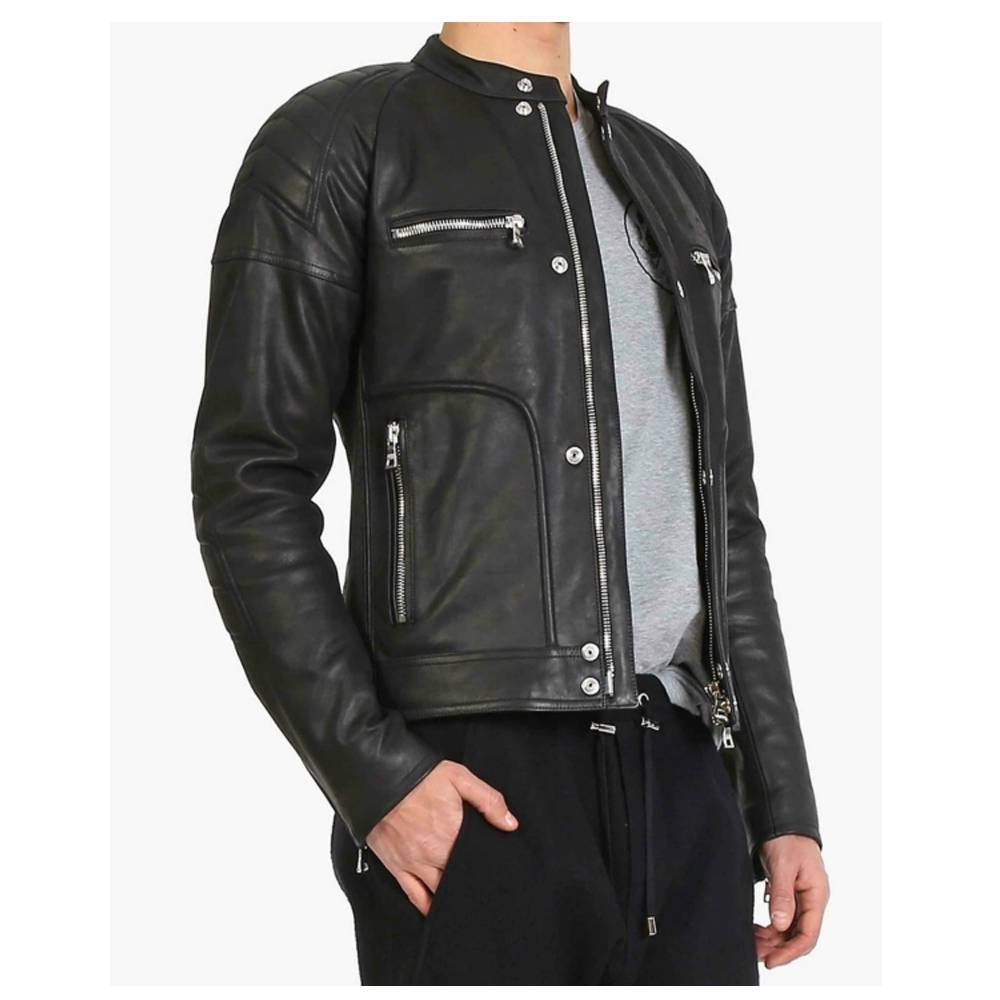 Veste en cuir noire élégante et tendance pour homme