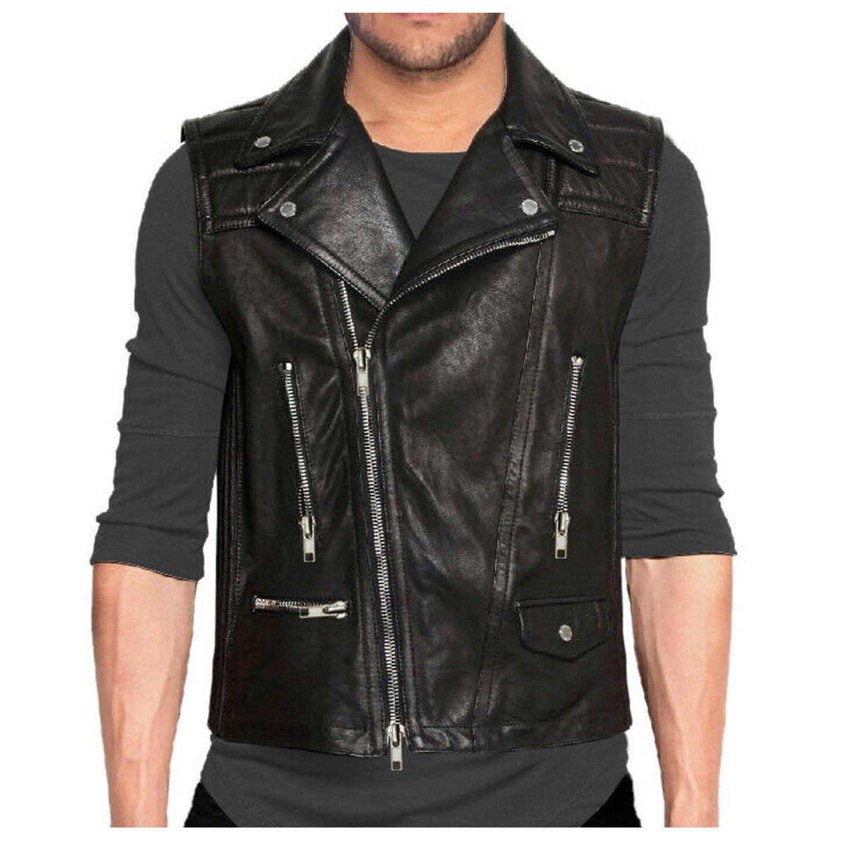 Gilet de motard classique en cuir pour homme