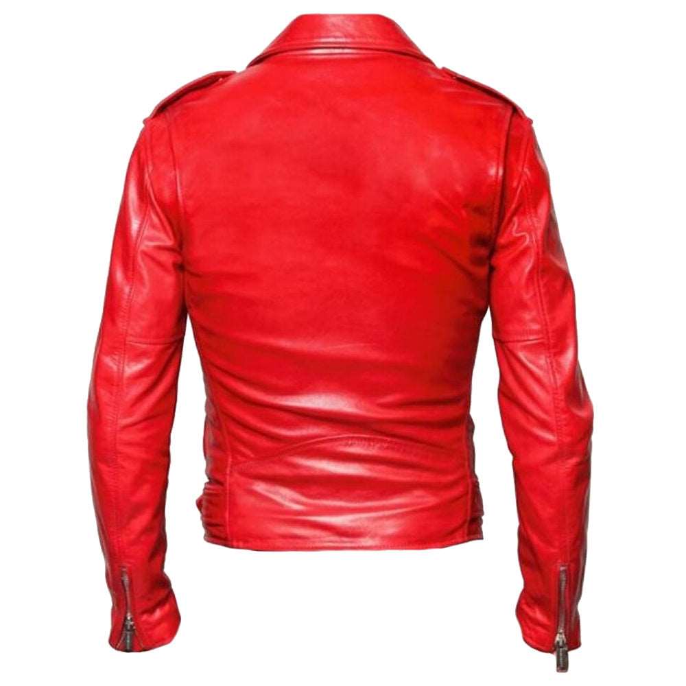 Veste de moto classique en cuir rouge USA