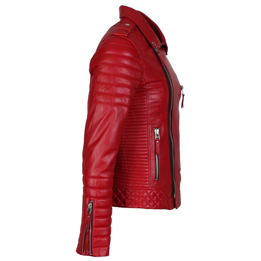 Veste en cuir rouge Supreme Biker Fashion pour homme