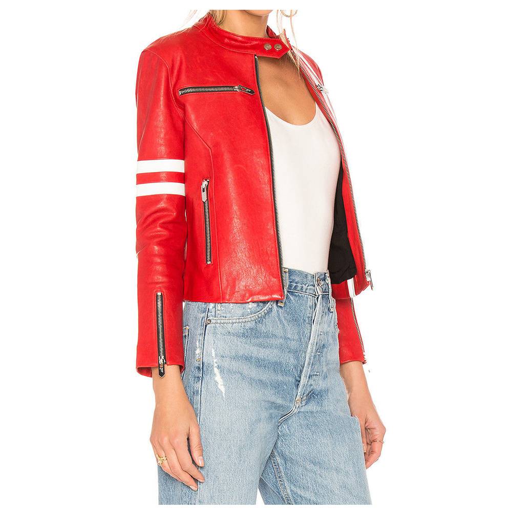 Veste courte en cuir rouge tendance pour femme