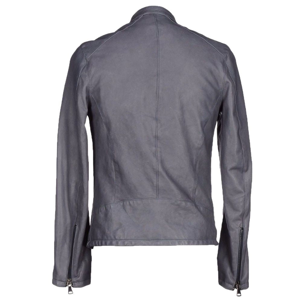 Veste de moto en cuir USA Slim Fit Gris pour homme