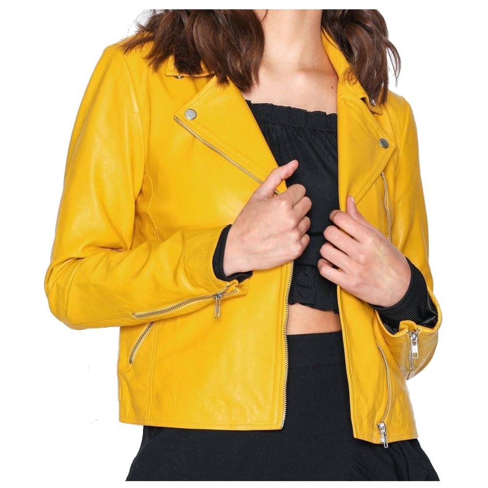 Veste en cuir jaune rétro tendance pour femme