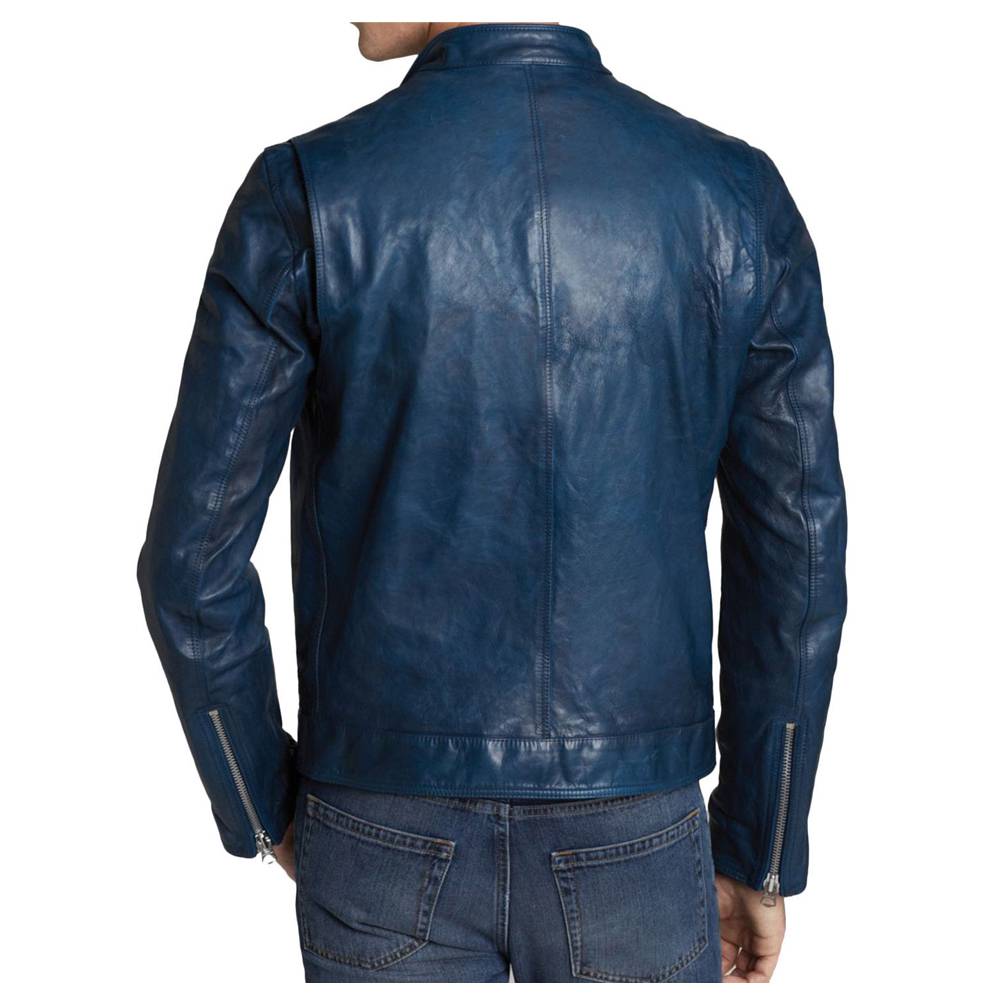 Veste en cuir Slim Fit Blue Biker Fashion pour homme 