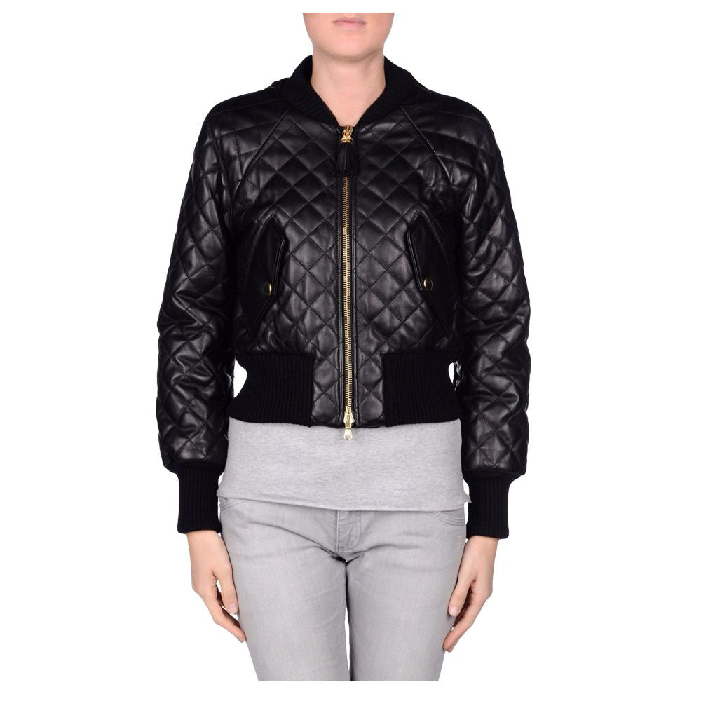 Women Bomber Stunning Fashion Black Leather Jacket