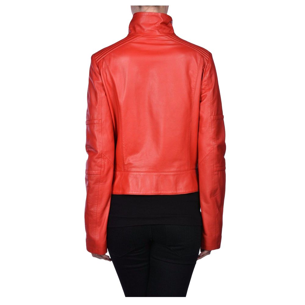 Veste en cuir rouge slim fit tendance pour femme