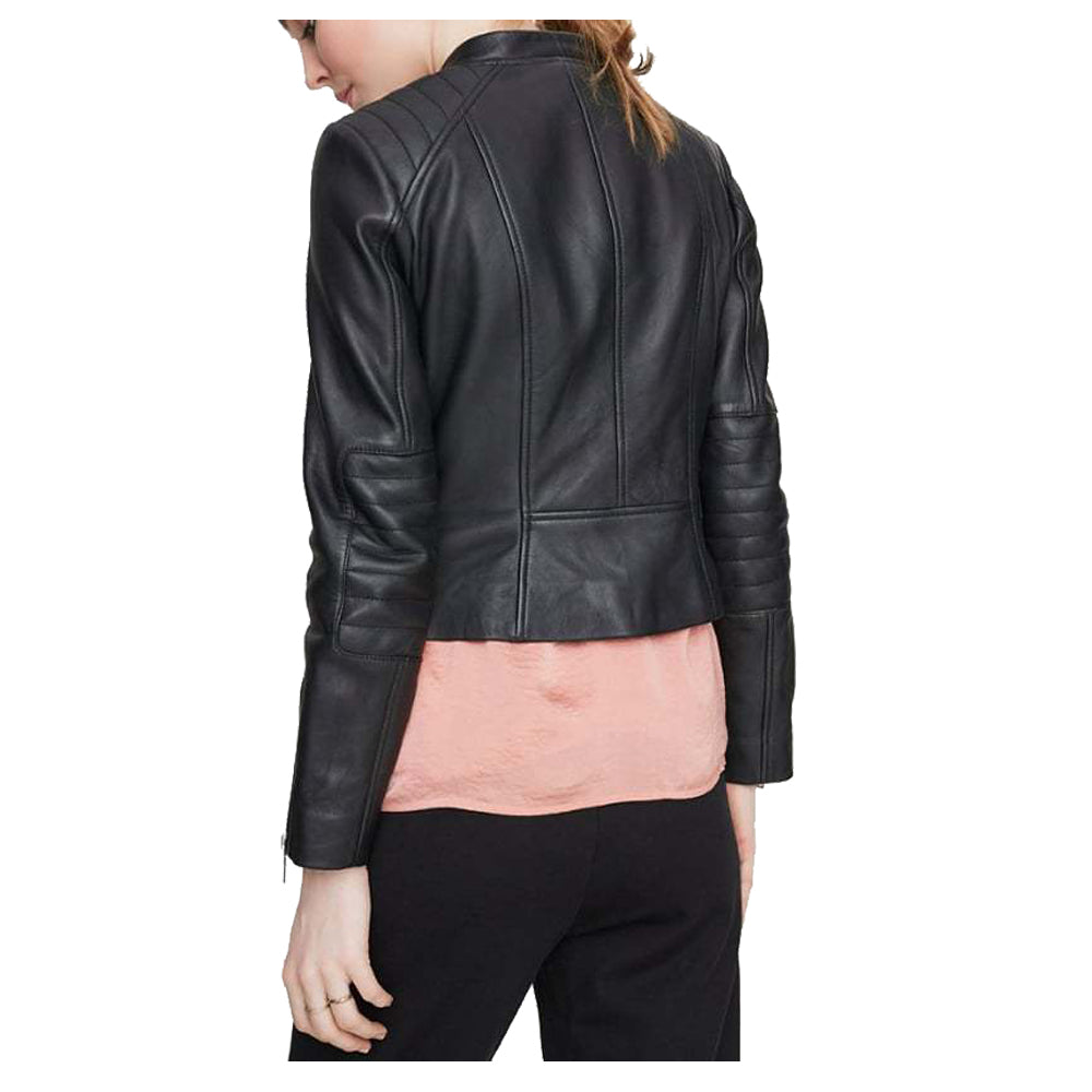 VESTE DE MOTO BIKER CLASSIQUE EN CUIR VÉRITABLE POUR FEMMES