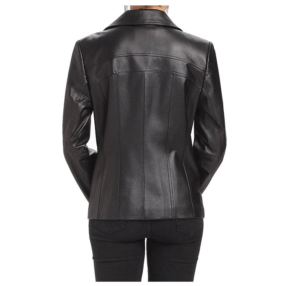 Veste en cuir noir tendance en peau d'agneau pour femme 