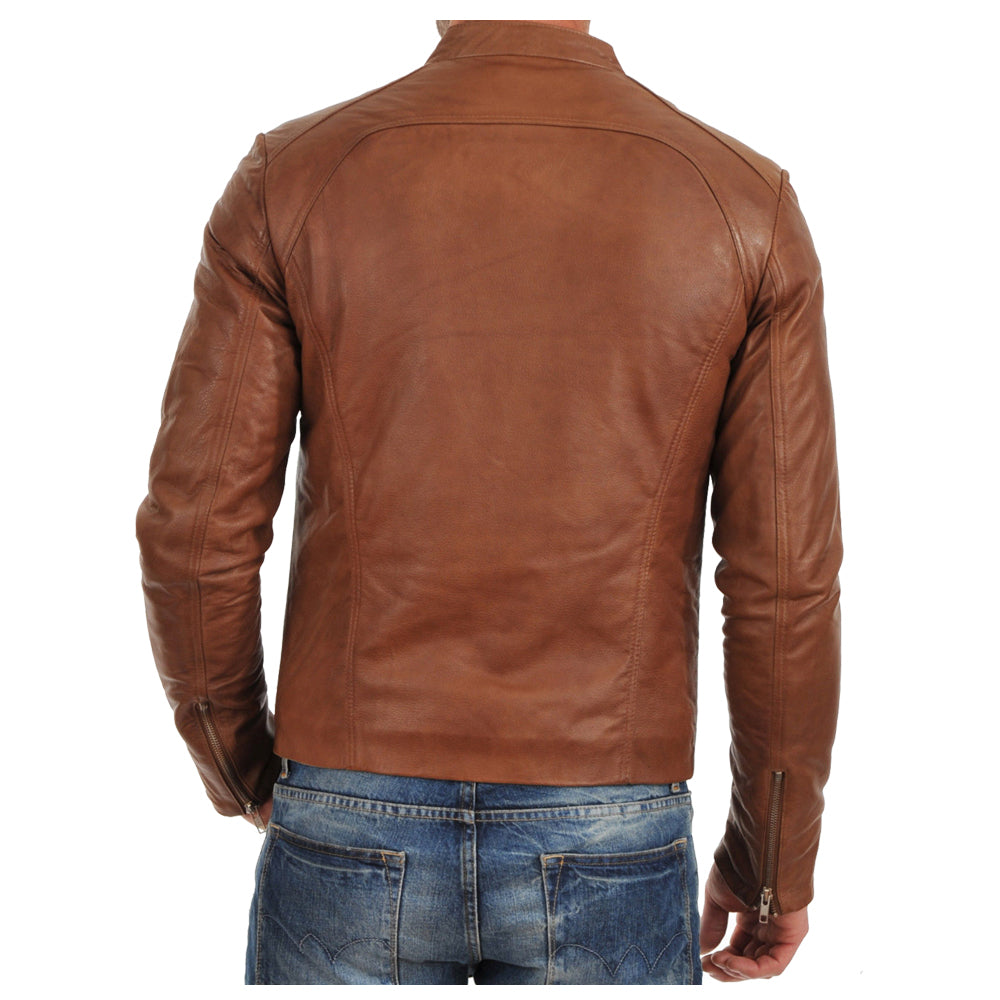 Veste de motard en cuir marron pour homme