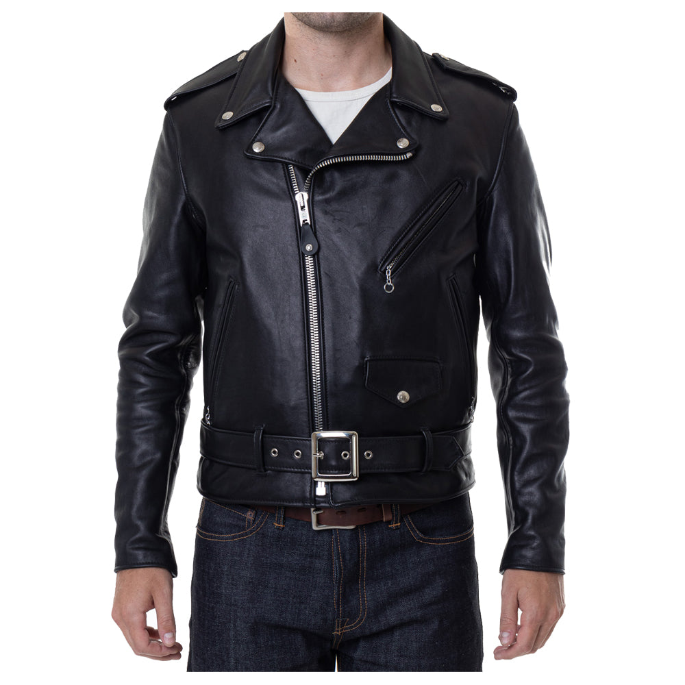 Veste de moto classique rétro en cuir noir pour homme