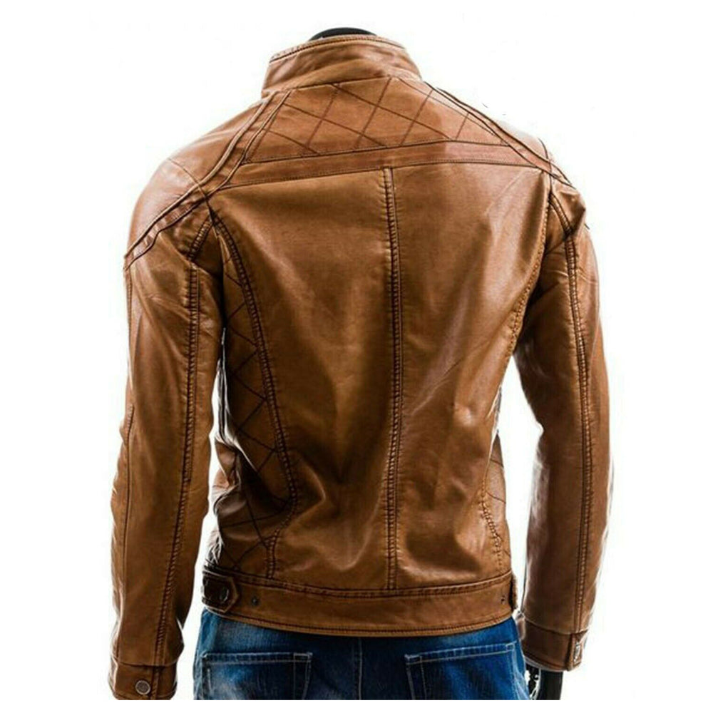 Veste de motard tendance en cuir marron pour homme