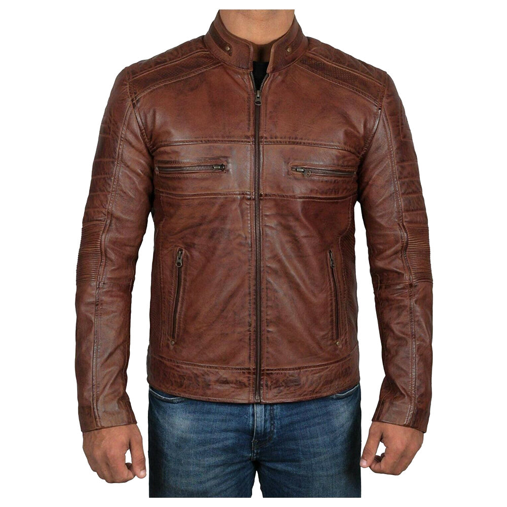 Veste en cuir ciré Oxblood Bomber pour homme