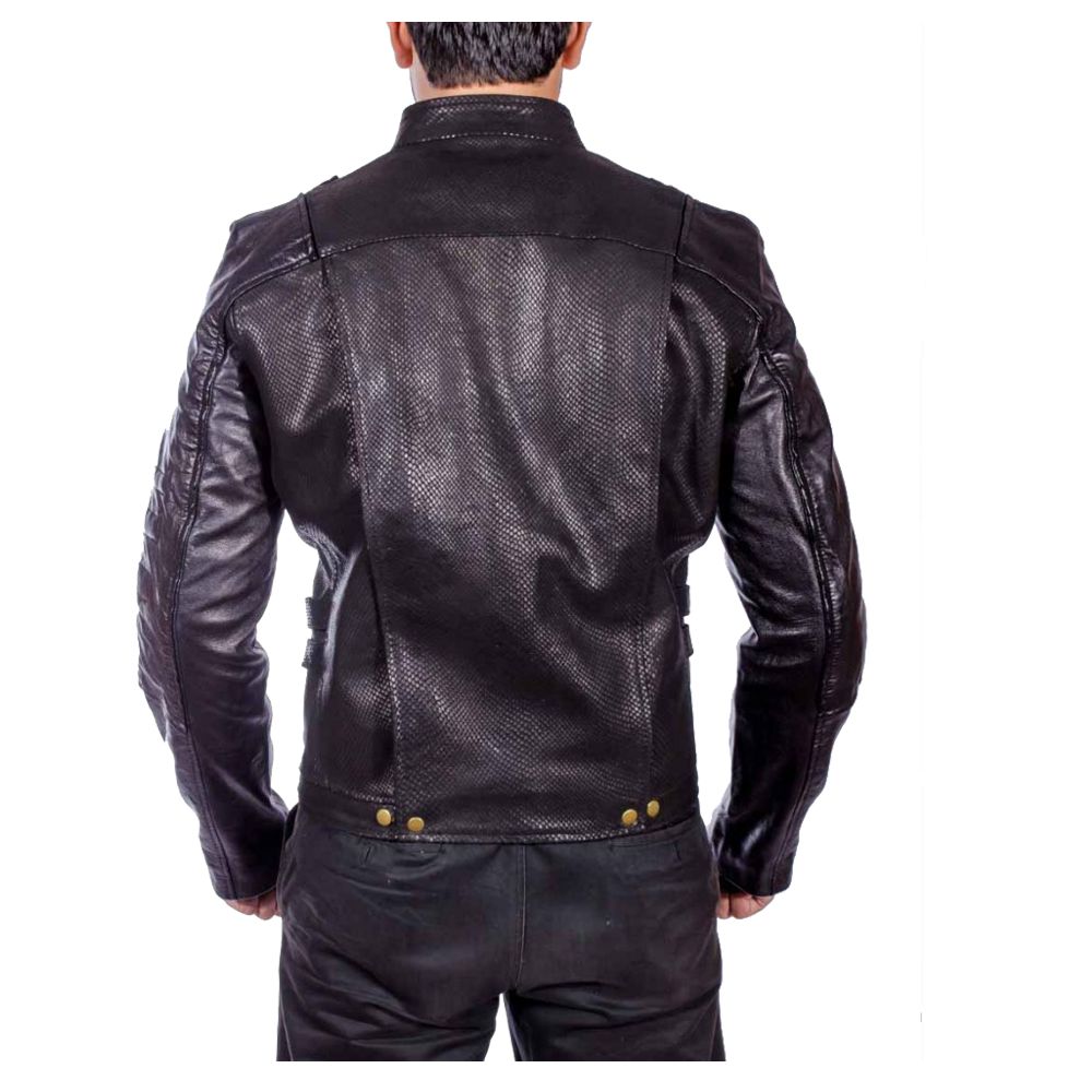 Veste en cuir de motard noire pour homme