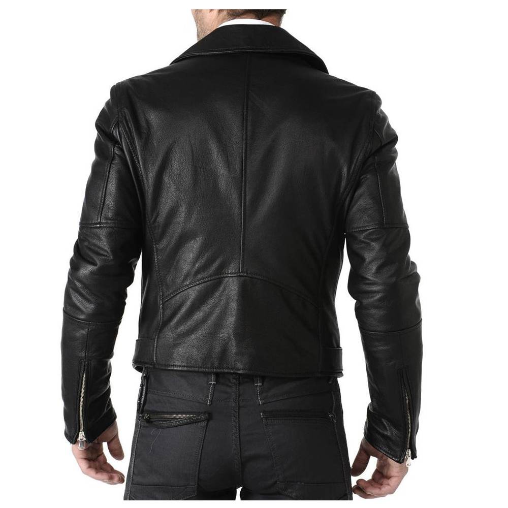 Veste de moto classique en cuir pour homme avec ceinture noire