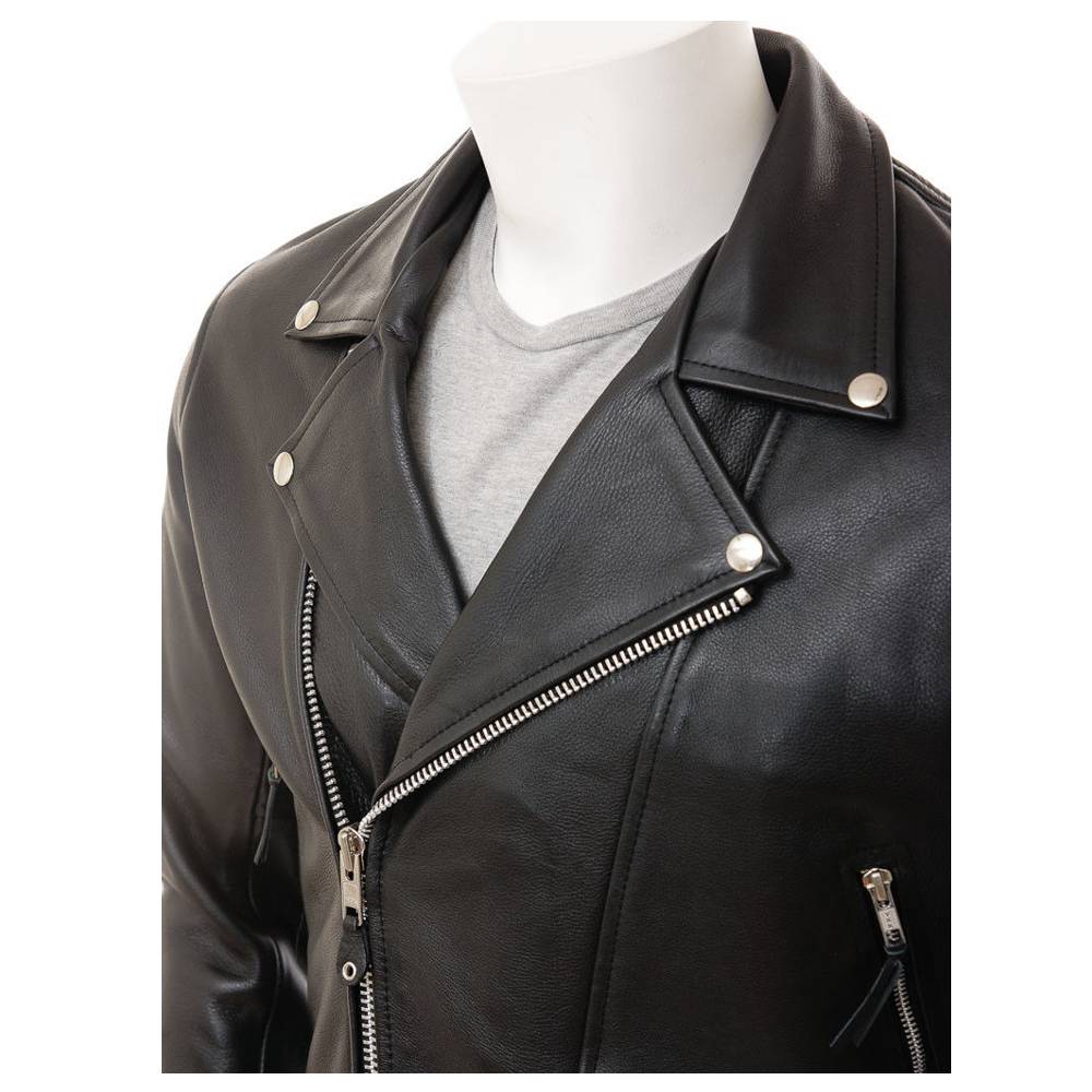 Veste de motard slim fit en cuir véritable pour homme