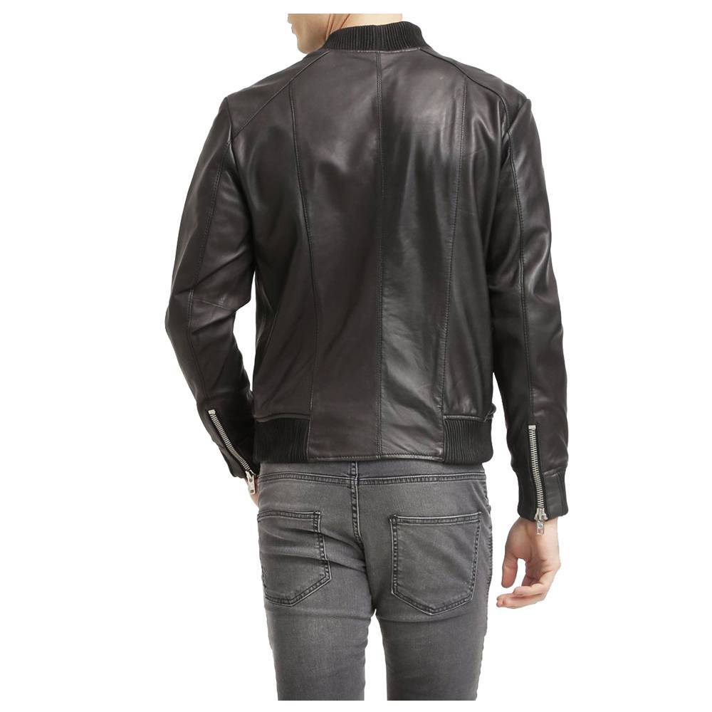 Veste en cuir noir pour homme