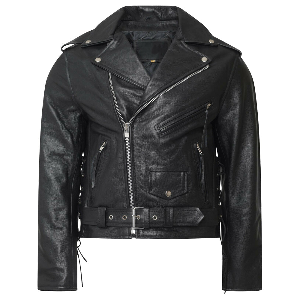 Veste de moto classique en cuir véritable avec dentelle Brando pour homme