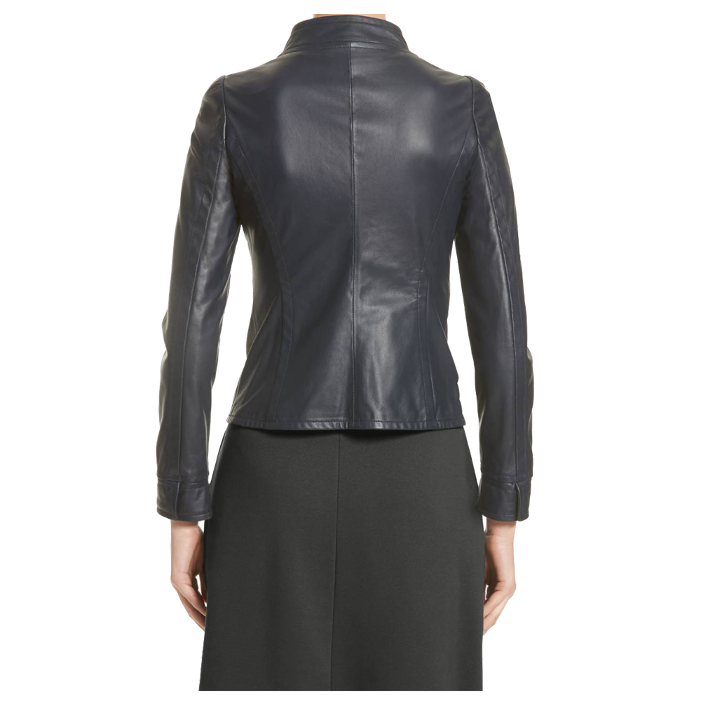 Veste en cuir d'agneau tendance pour femme noire