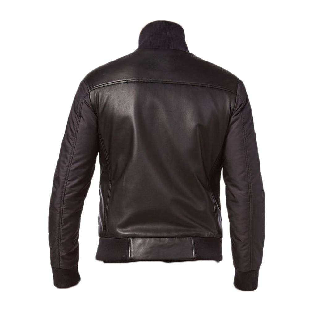 Veste en cuir à col montant pour homme