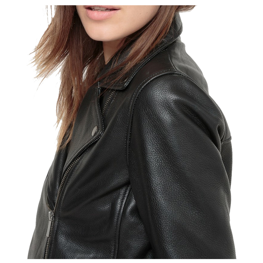 Veste en cuir d'agneau noir pour femme