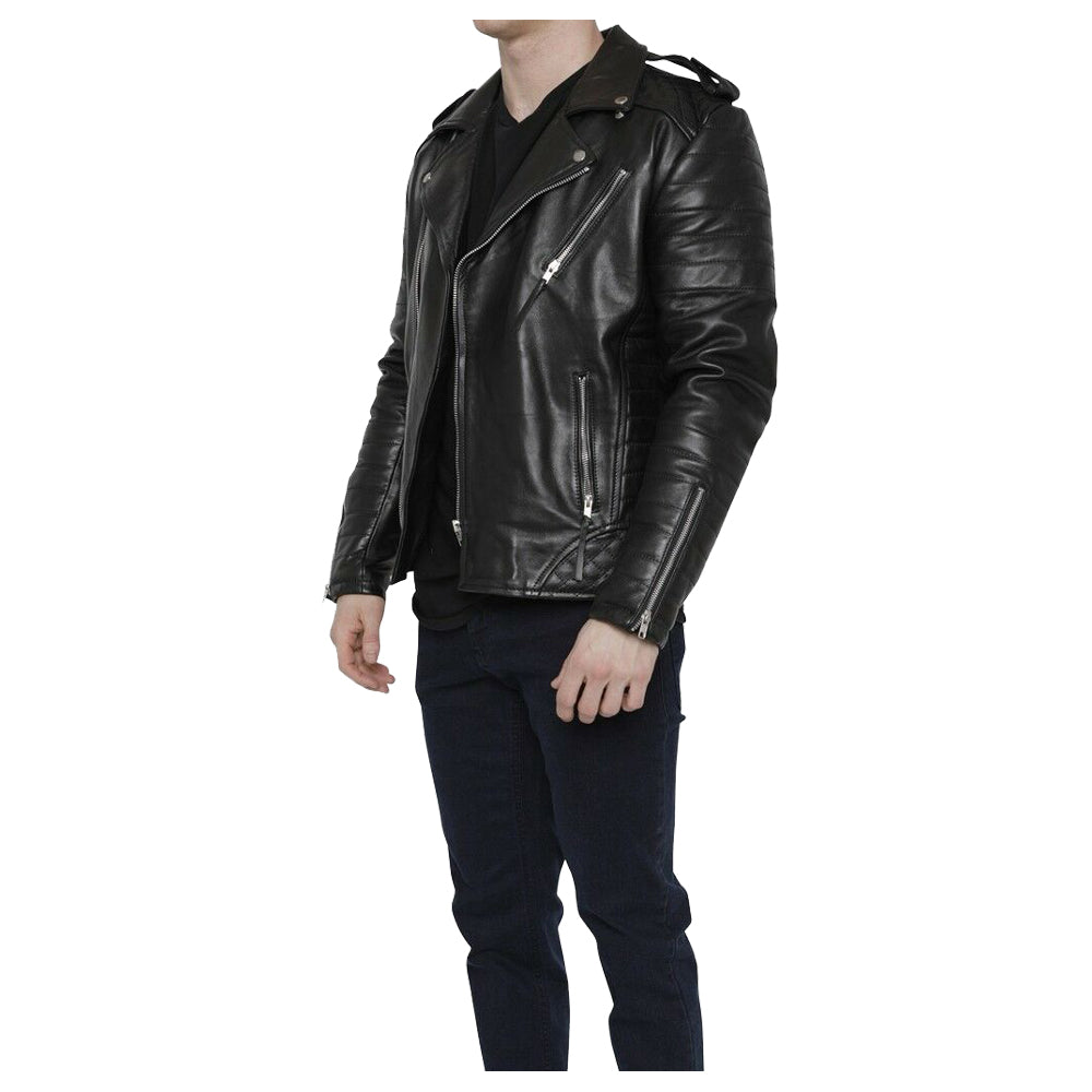 Veste de moto en cuir tendance pour homme