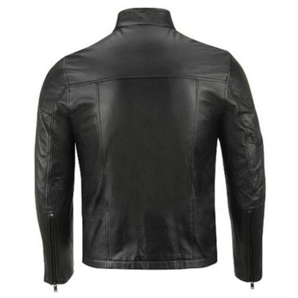 Veste de moto classique en cuir pour homme à rayures jaunes