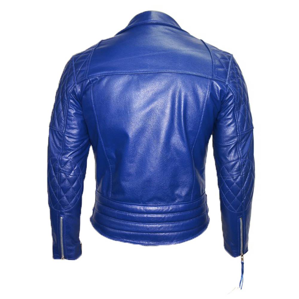 Veste en cuir moto bleu électrique USA Cafe Racer