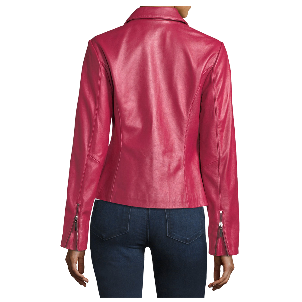 Veste motard en cuir d'agneau rose pour femme