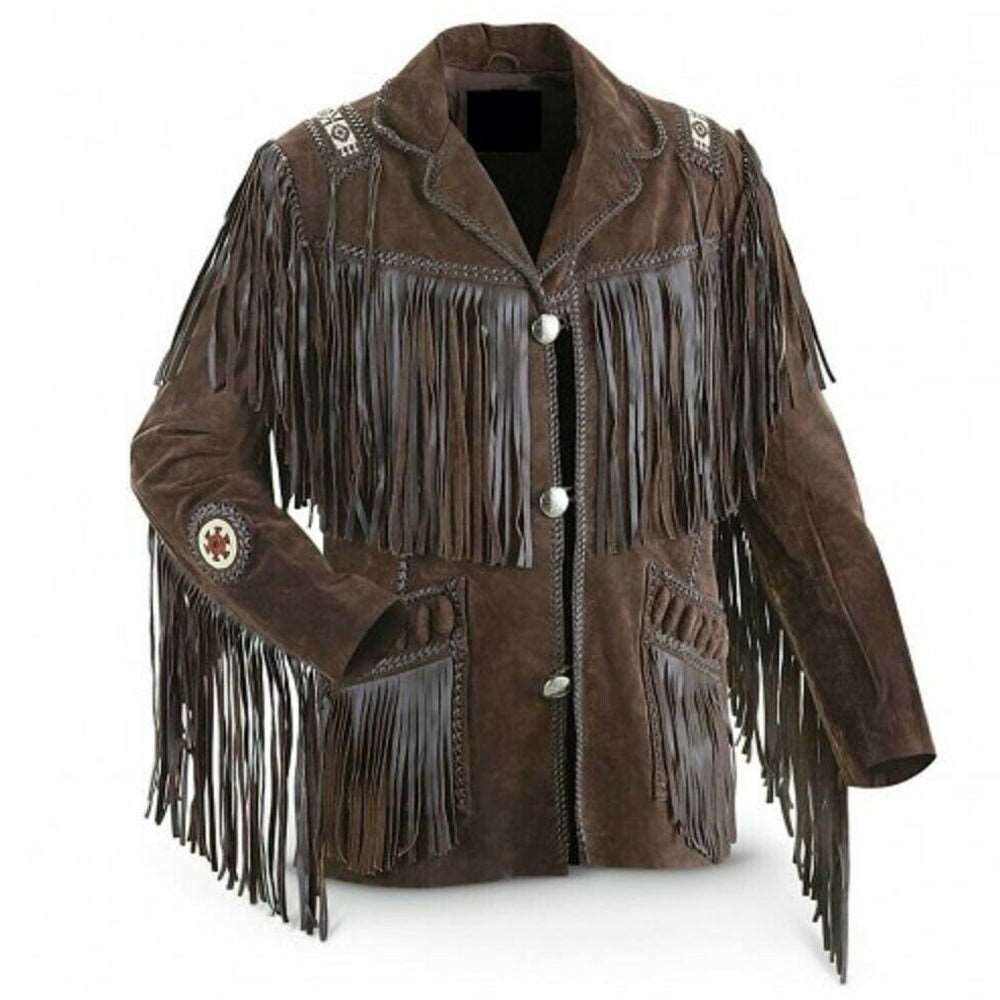 Veste de cowboy western en cuir marron foncé