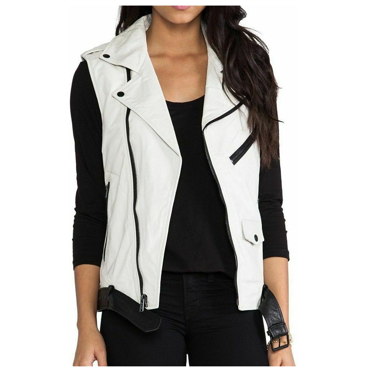 Gilet de moto en cuir tendance pour femme