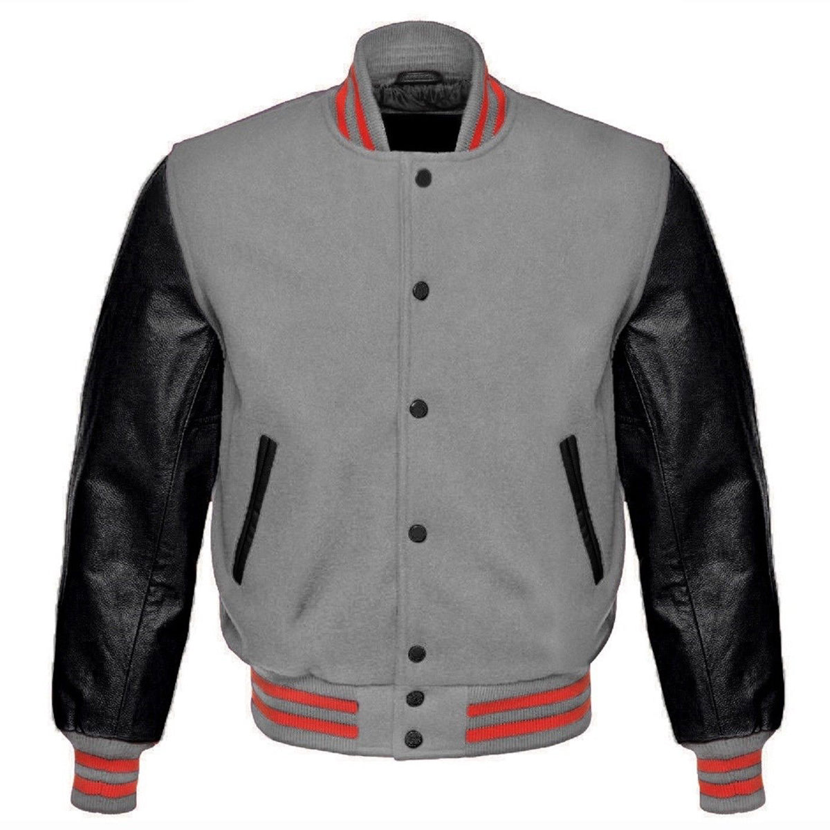 Veste en cuir style aviateur universitaire en laine grise pour homme