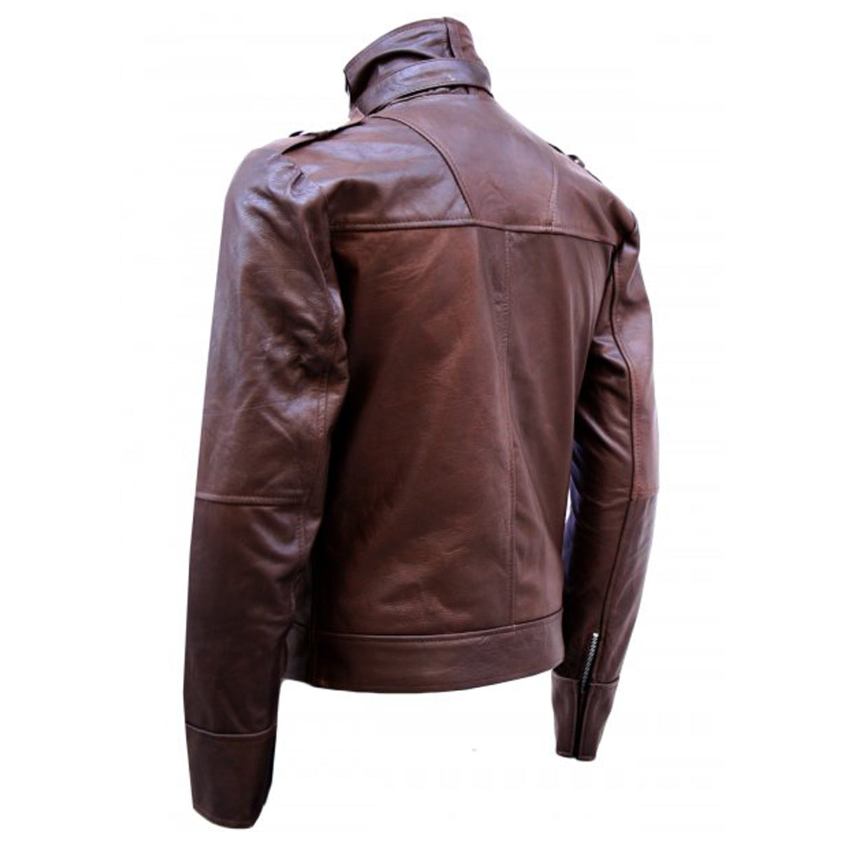 Chocolate Brown Men Military Leather Jacket