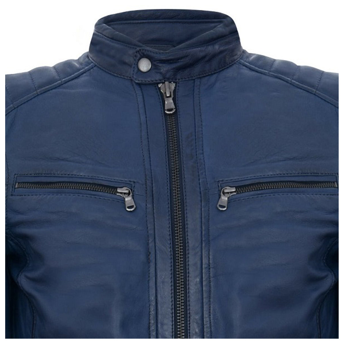 Veste de moto en cuir bleu souple pour homme