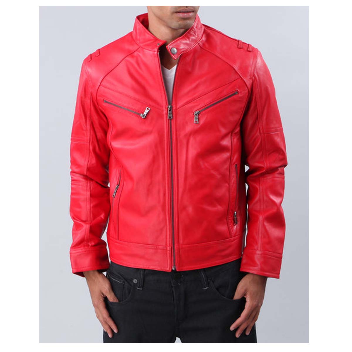 Veste en cuir rouge tendance pour homme