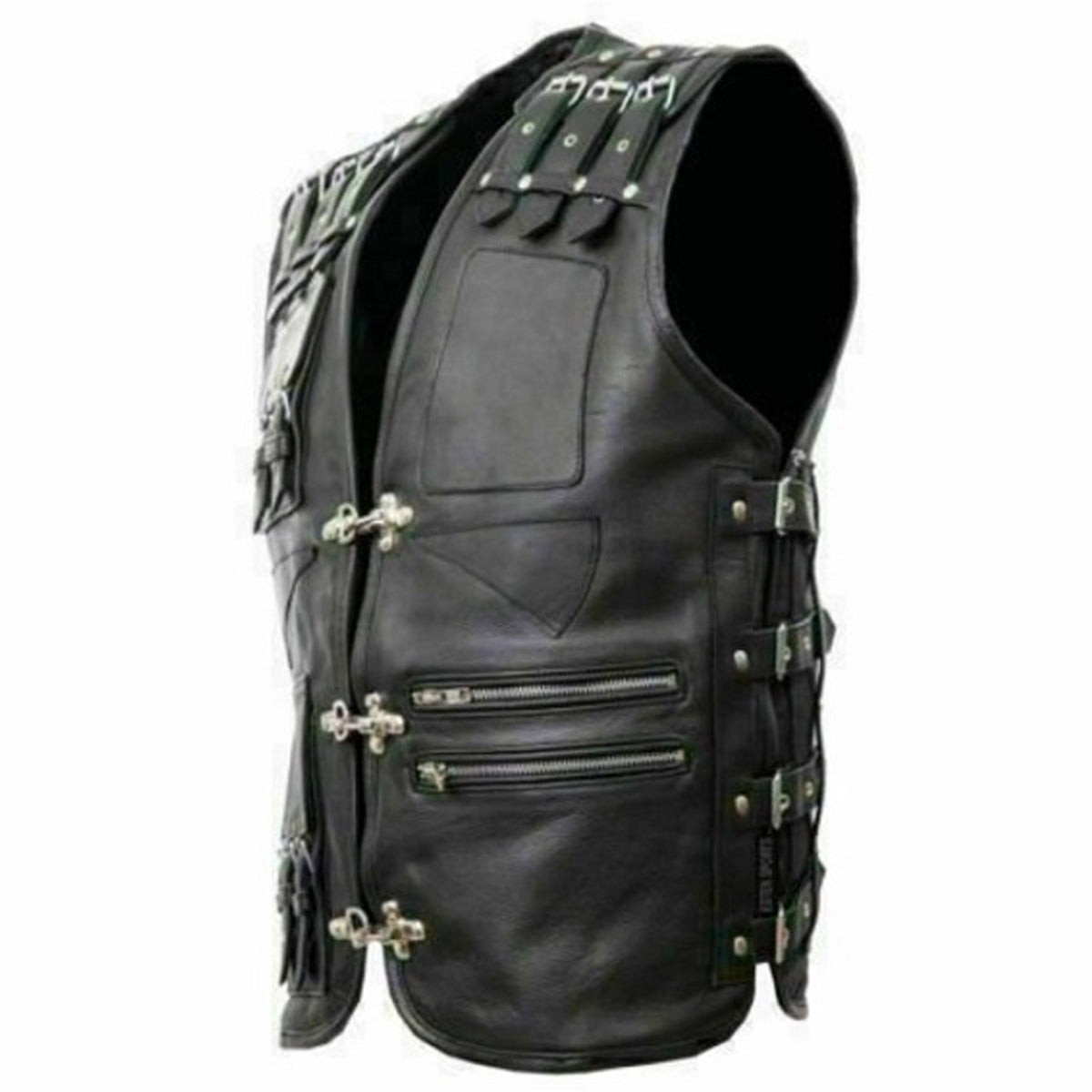 Gilet de motard rocker à boucle épaisse en cuir véritable pour homme