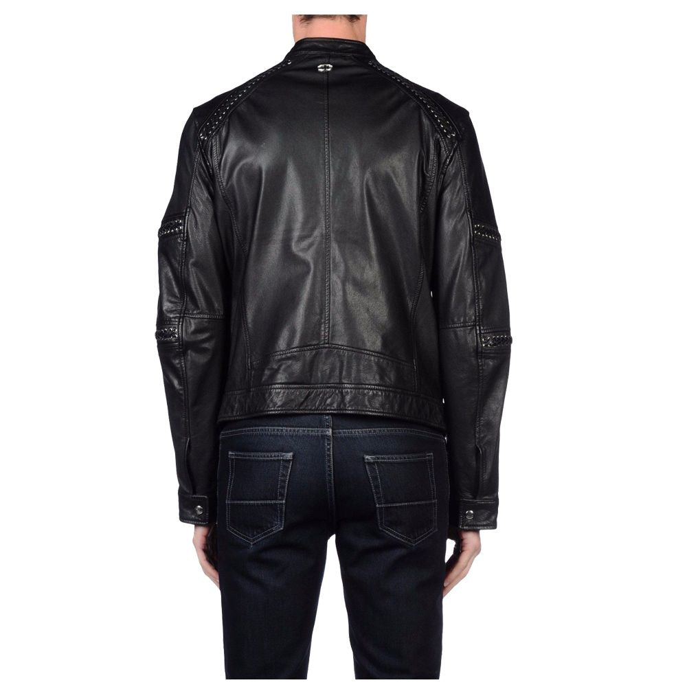 Veste de motard en cuir véritable pour homme