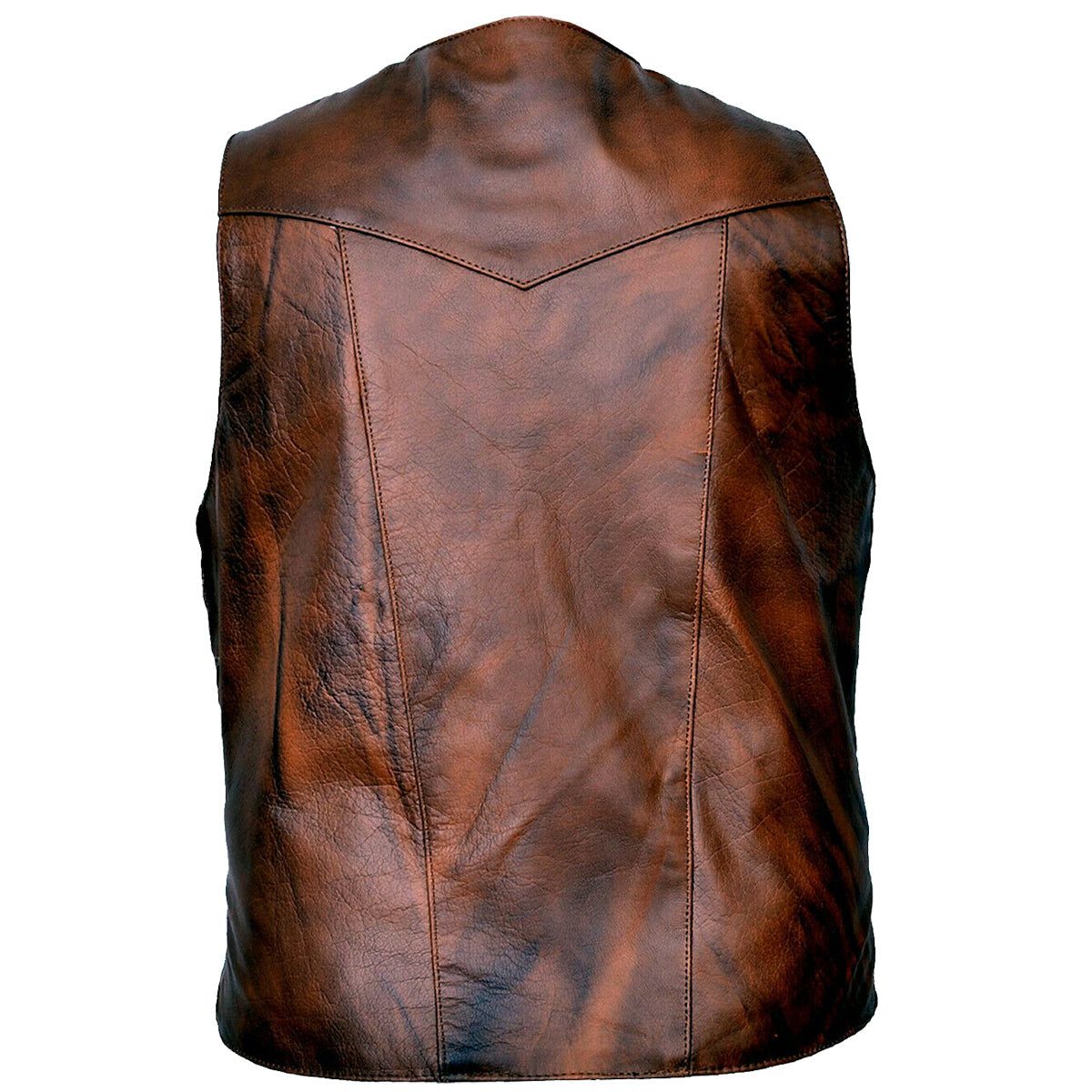 Gilet en cuir de vachette marron ciré pour homme