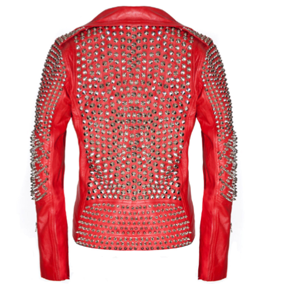 Veste motard cloutée en cuir rouge pour femme Brando