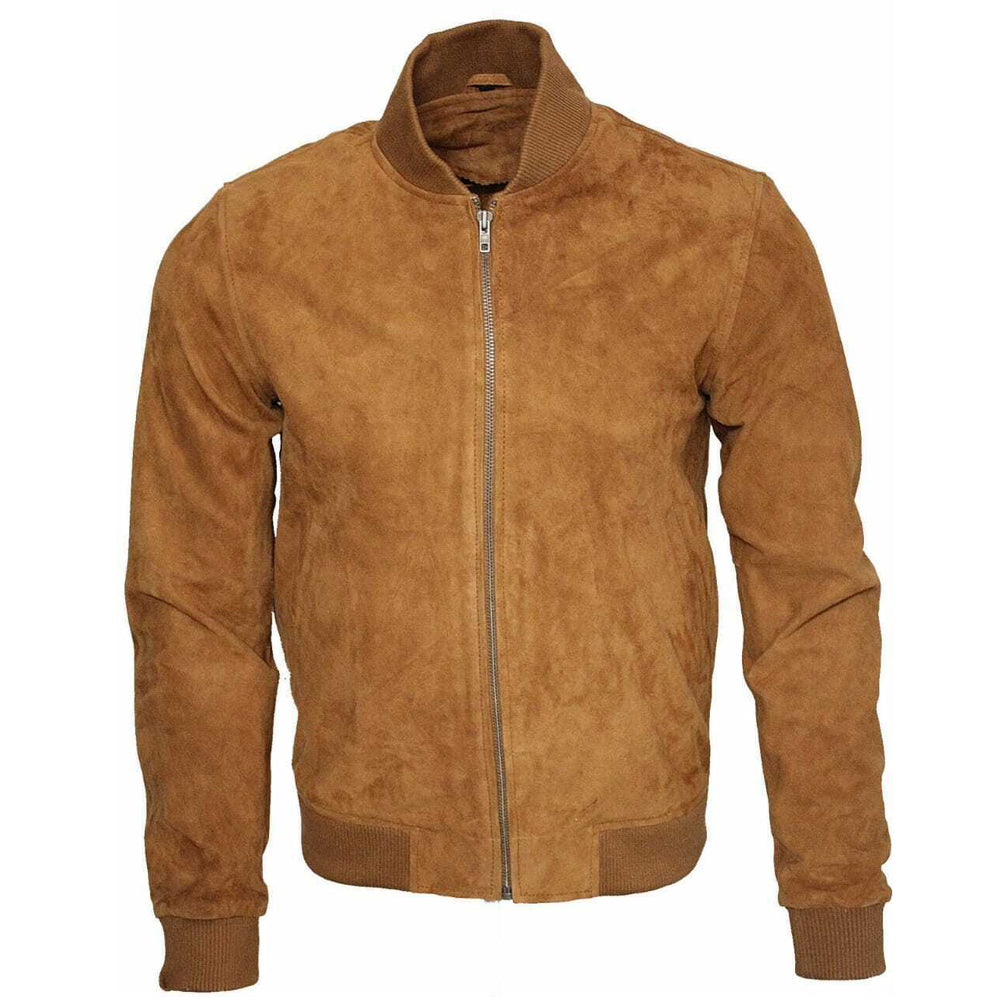 Men Brown Western Bomber Suede Leather Jacket