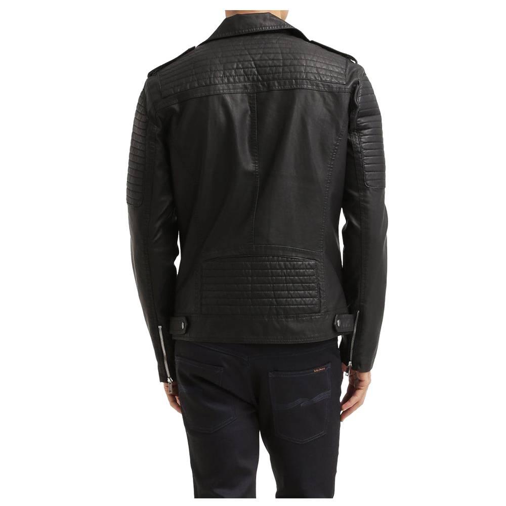 Veste de moto en cuir noir pour homme