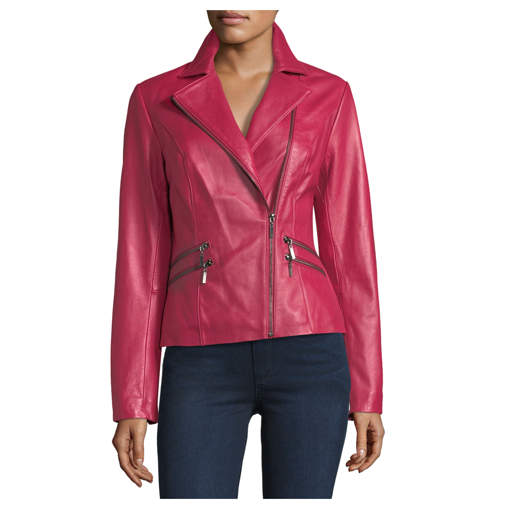 Veste motard en cuir d'agneau rose pour femme