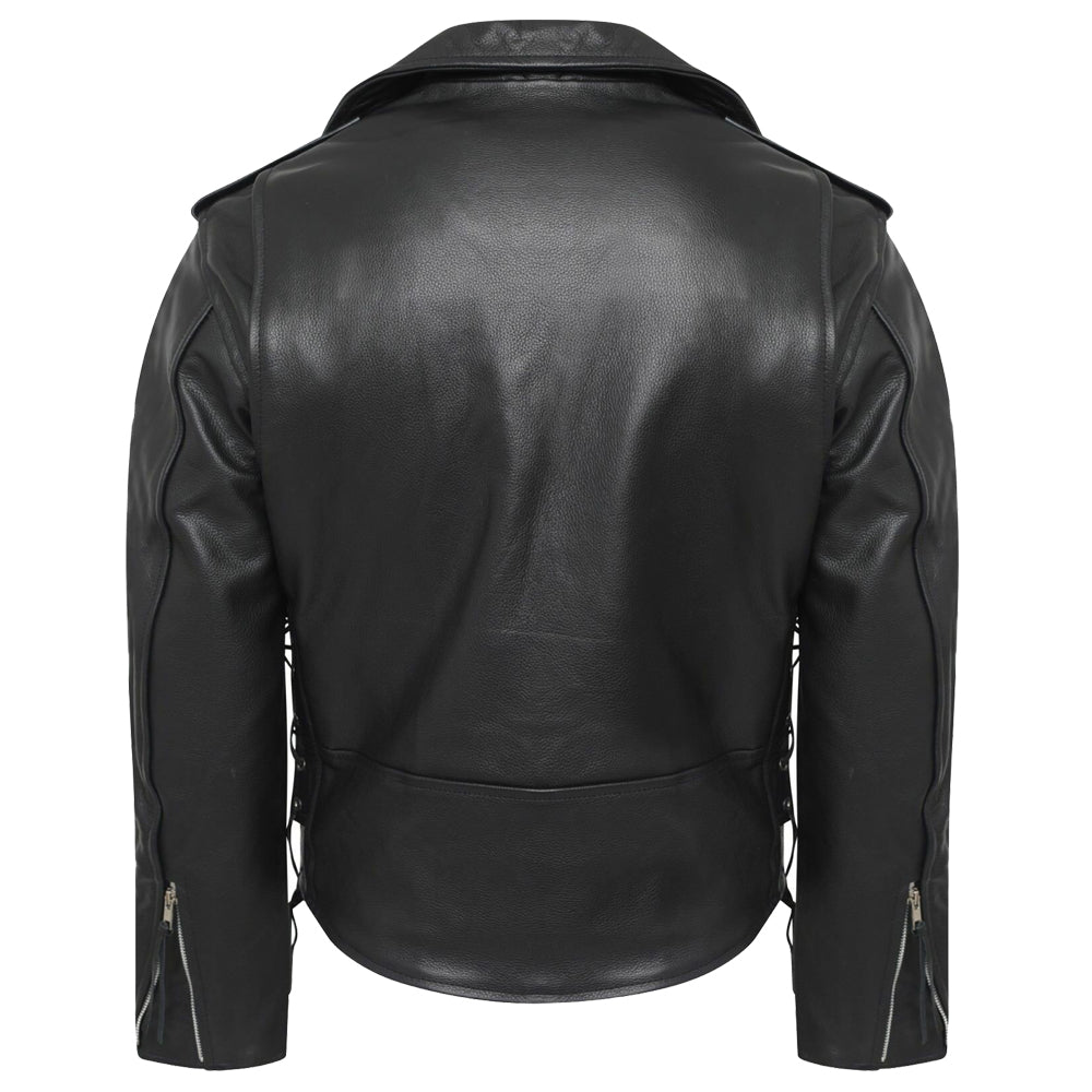 Veste de moto classique en cuir véritable avec dentelle Brando pour homme