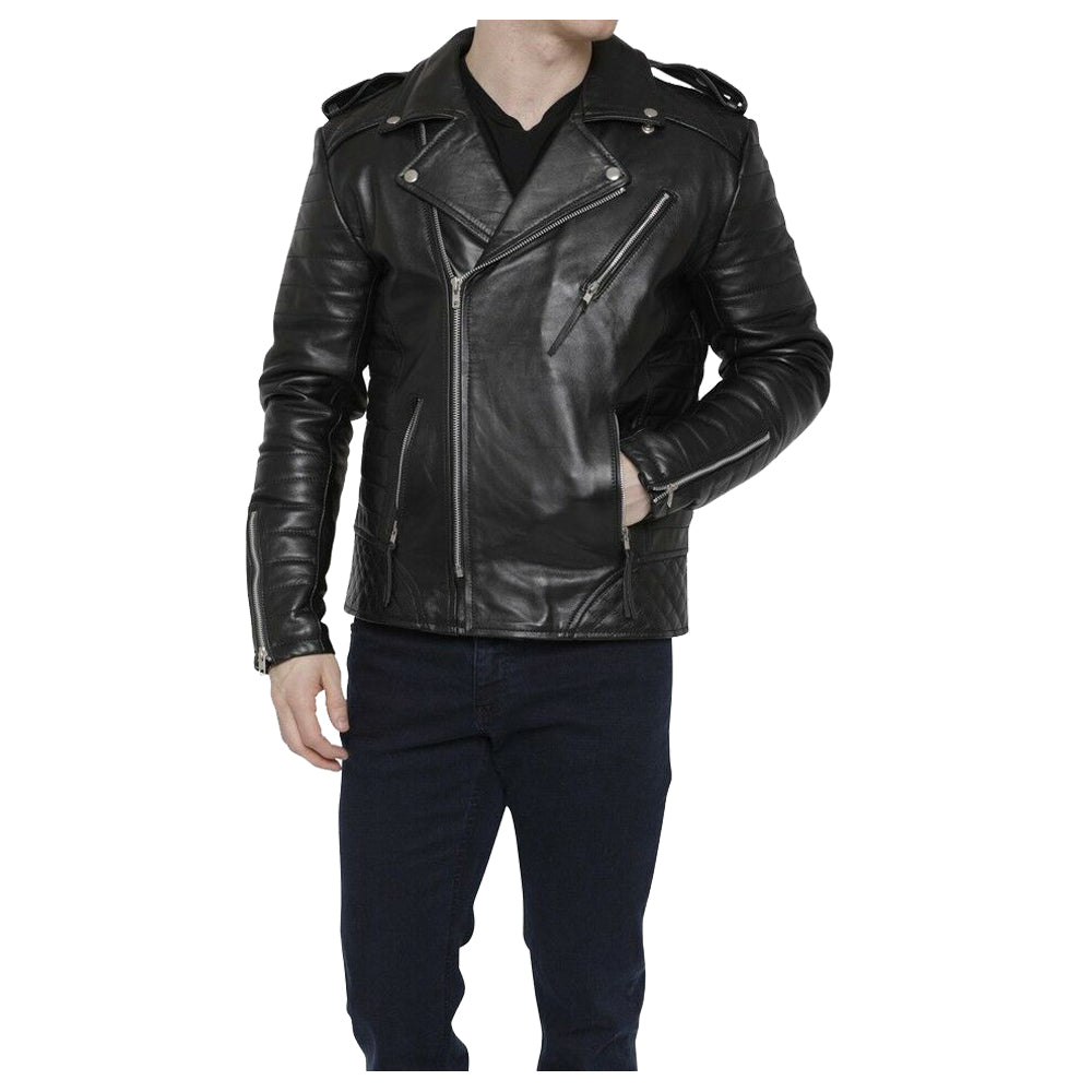 Veste de moto en cuir tendance pour homme