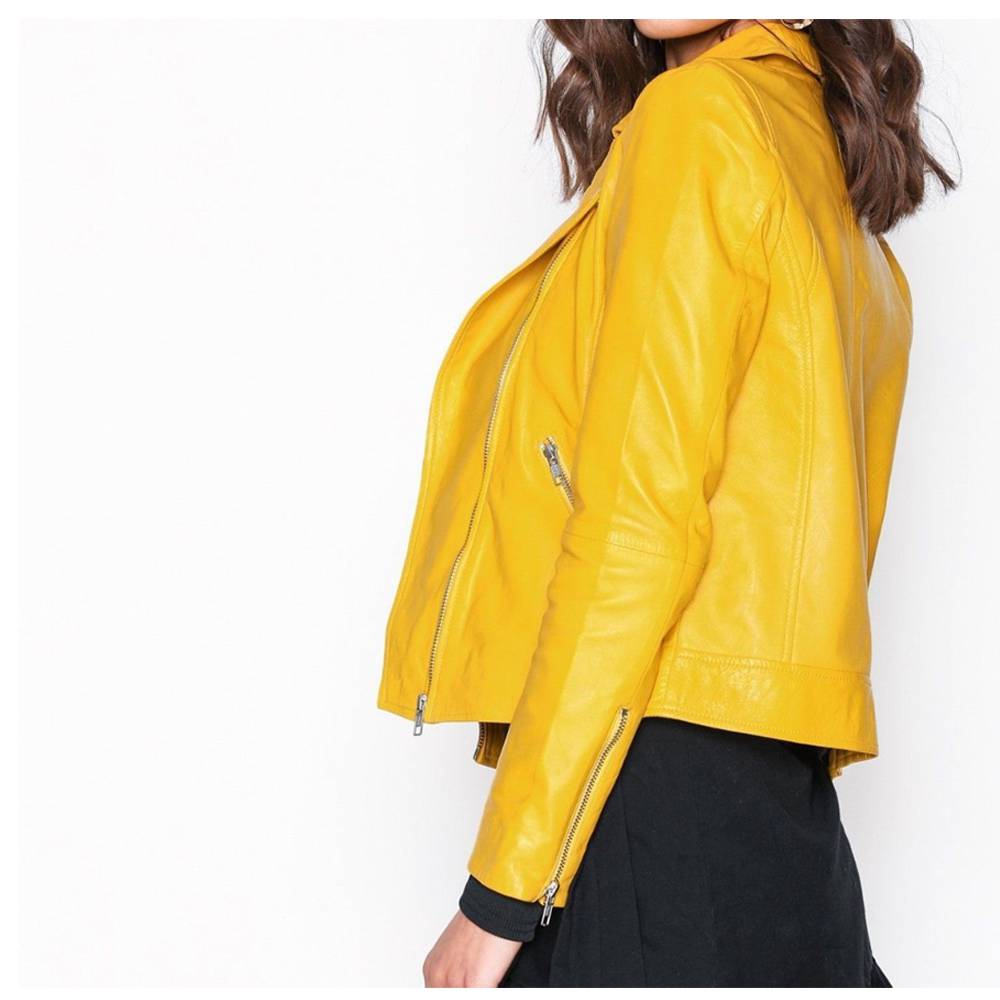 Veste en cuir jaune rétro tendance pour femme