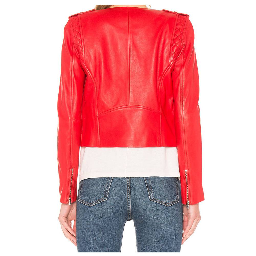 Veste de moto en cuir rouge pour femme