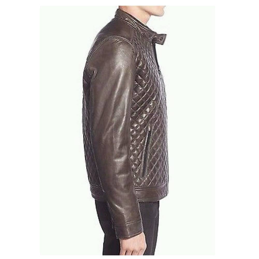 Veste en cuir Bomber Diamond Cafe Racer pour homme