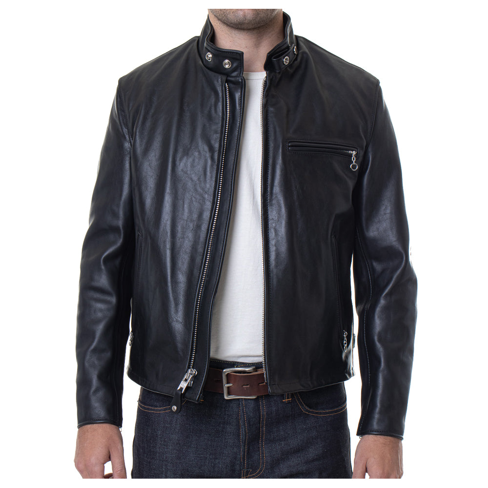 Veste de moto en cuir classique pour homme, unie