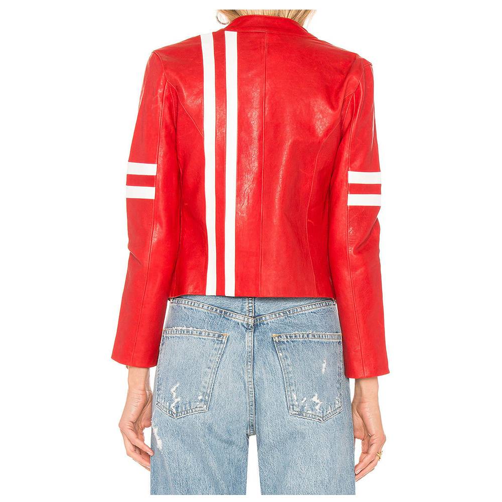 Veste courte en cuir rouge tendance pour femme